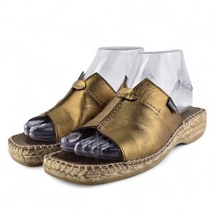 NOME Women's Gold Metallic Leather Espadrille Platform Slide Sandals 37